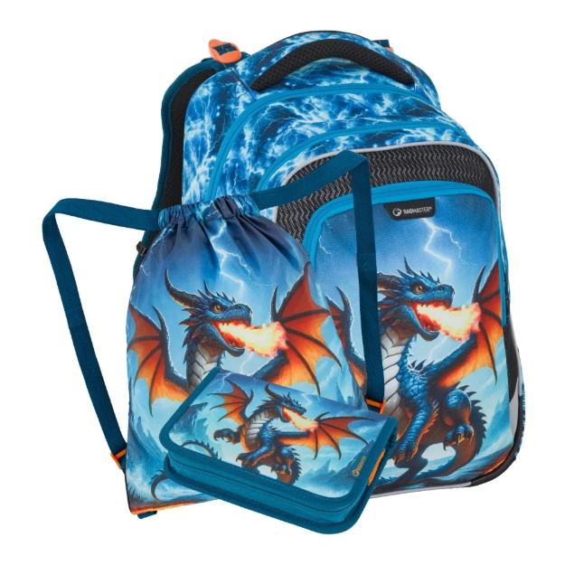 Obrazek Bagmaster LUMI 26 D malý školní set pro prvňáčky – drak Modrá 23 l