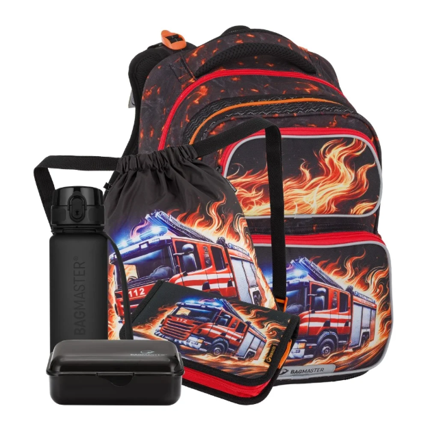 Obrazek Bagmaster DOPI 26 B velký školní set pro prvňáčky – hasiči Černá 23 l