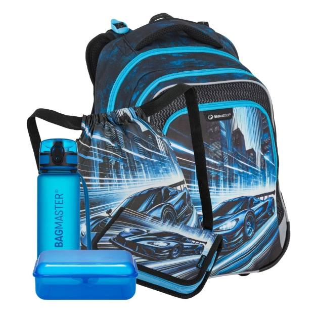 Obrazek Bagmaster LUMI 26 C velký školní set pro prvňáčky – auto Modrá 25 l