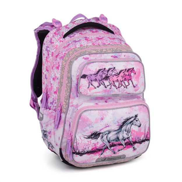 Obrazek Bagmaster DOPI 24 A školní batoh – koně Růžová 23 l