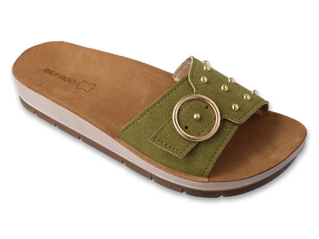 Obrazek BEFADO 158D271 INBLU dámské kožené pantofle khaki