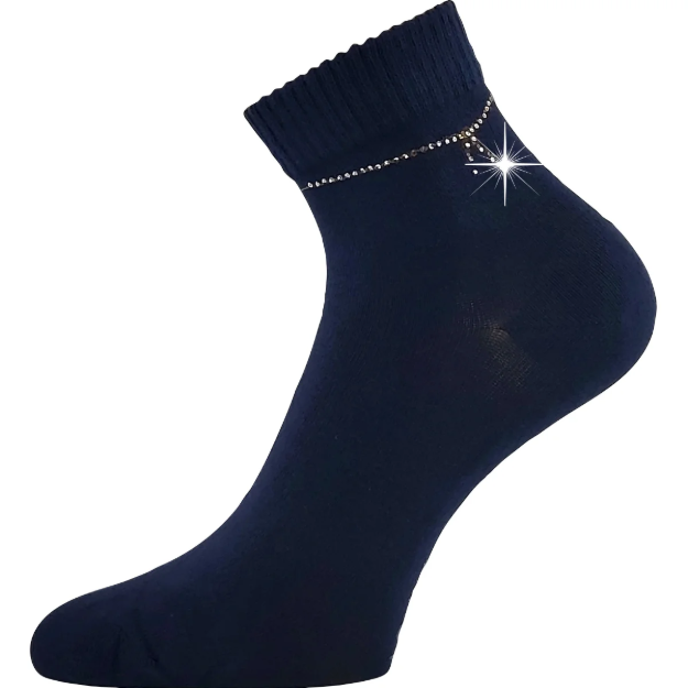 Obrazek LONKA Ponožky dámské elegantní FLITANA 05 s kamínky TMAVĚ MODRÉ (3 páry)