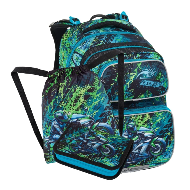 Obrazek Bagmaster DOPI 25 B malý školní set pro prvňáčky – motorka Modrá 23 l
