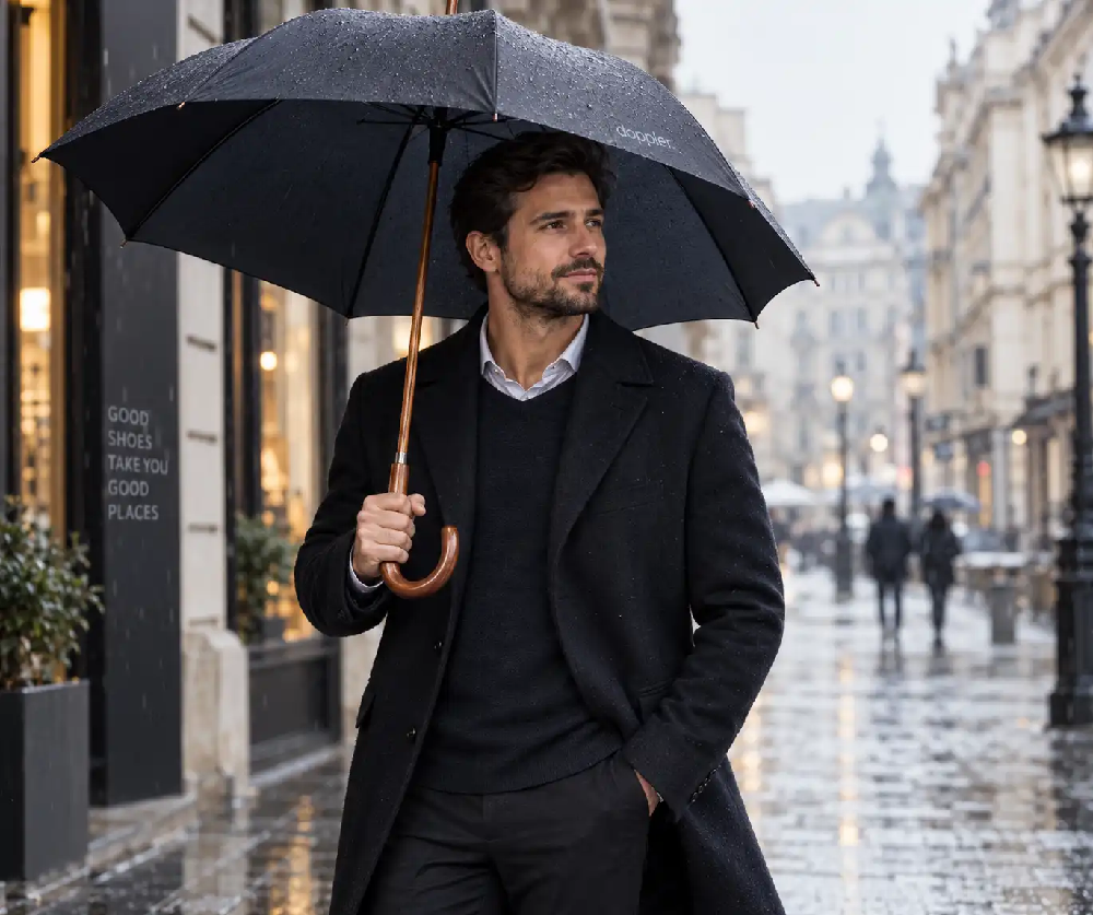 Męski długi parasol Doppler London z drewnianą rączką