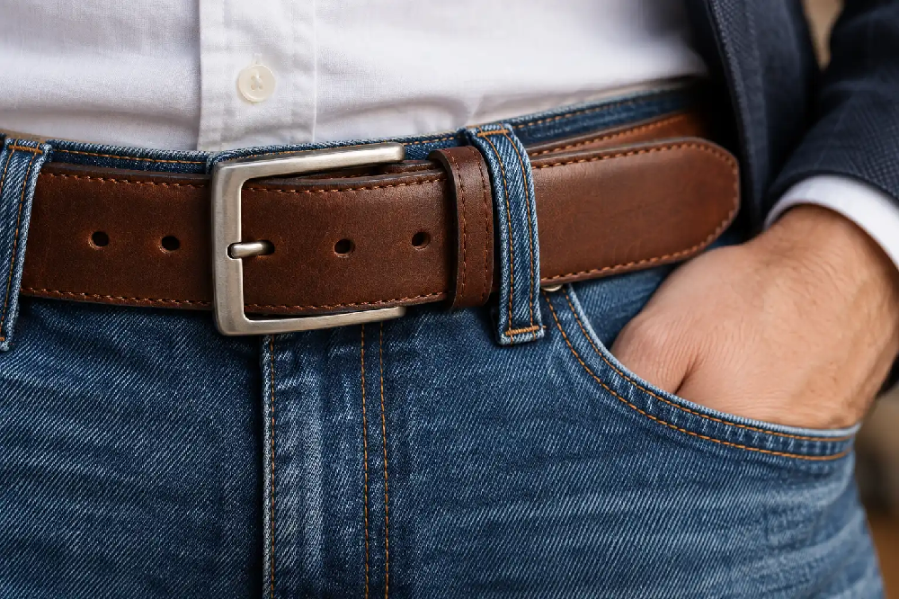 Męski skórzany pasek 40 mm z metalową klamrą do jeansów