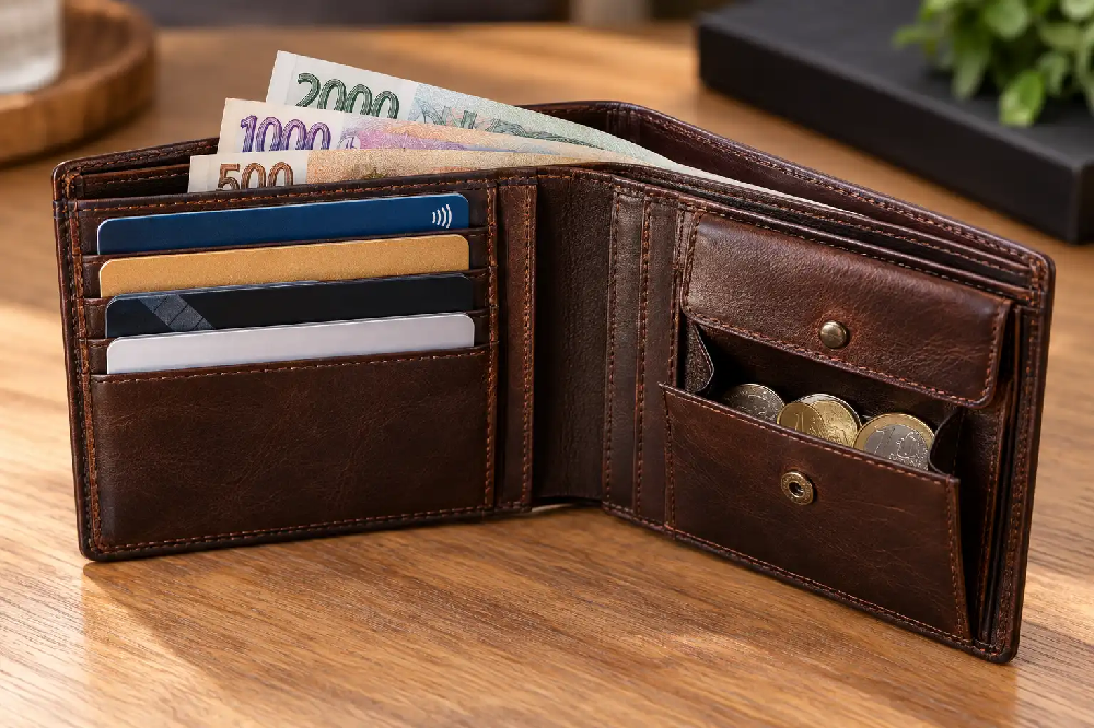 Męski skórzany portfel Leguime z przegródkami na karty i banknoty